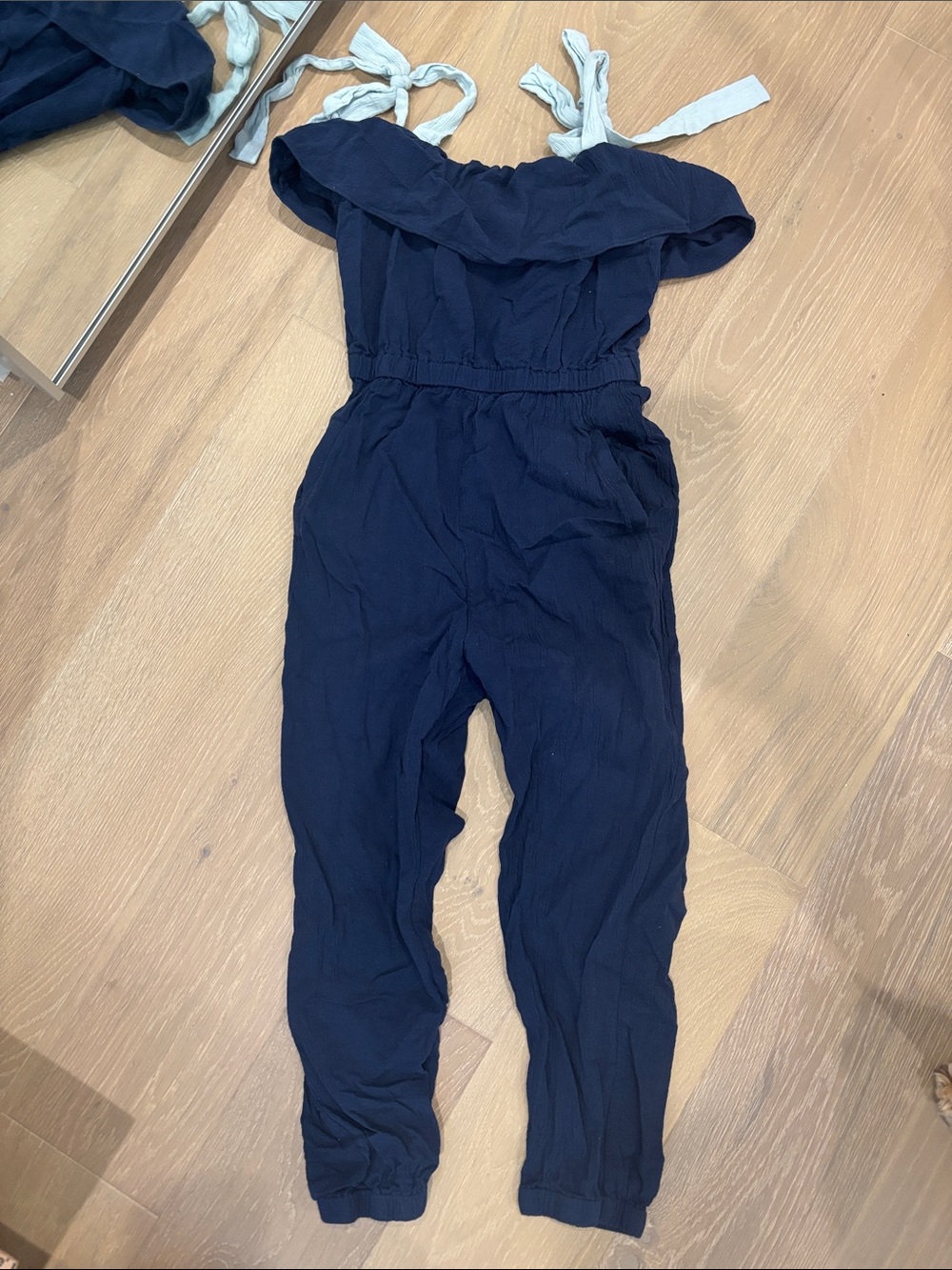 Kids Navy Blue One-Piece Jumpsuit with Tie Straps